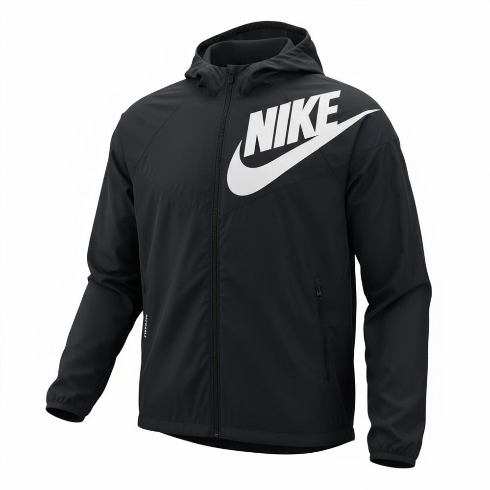 Nike Sportswear Windrunner Packable Hooded Jacket Black Full Zip Windbreaker L